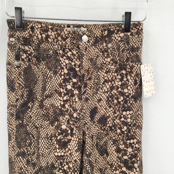 We The Free People Two faced snakeskin print tan brown skinny jean raw new 28 - Picture 3 of 6